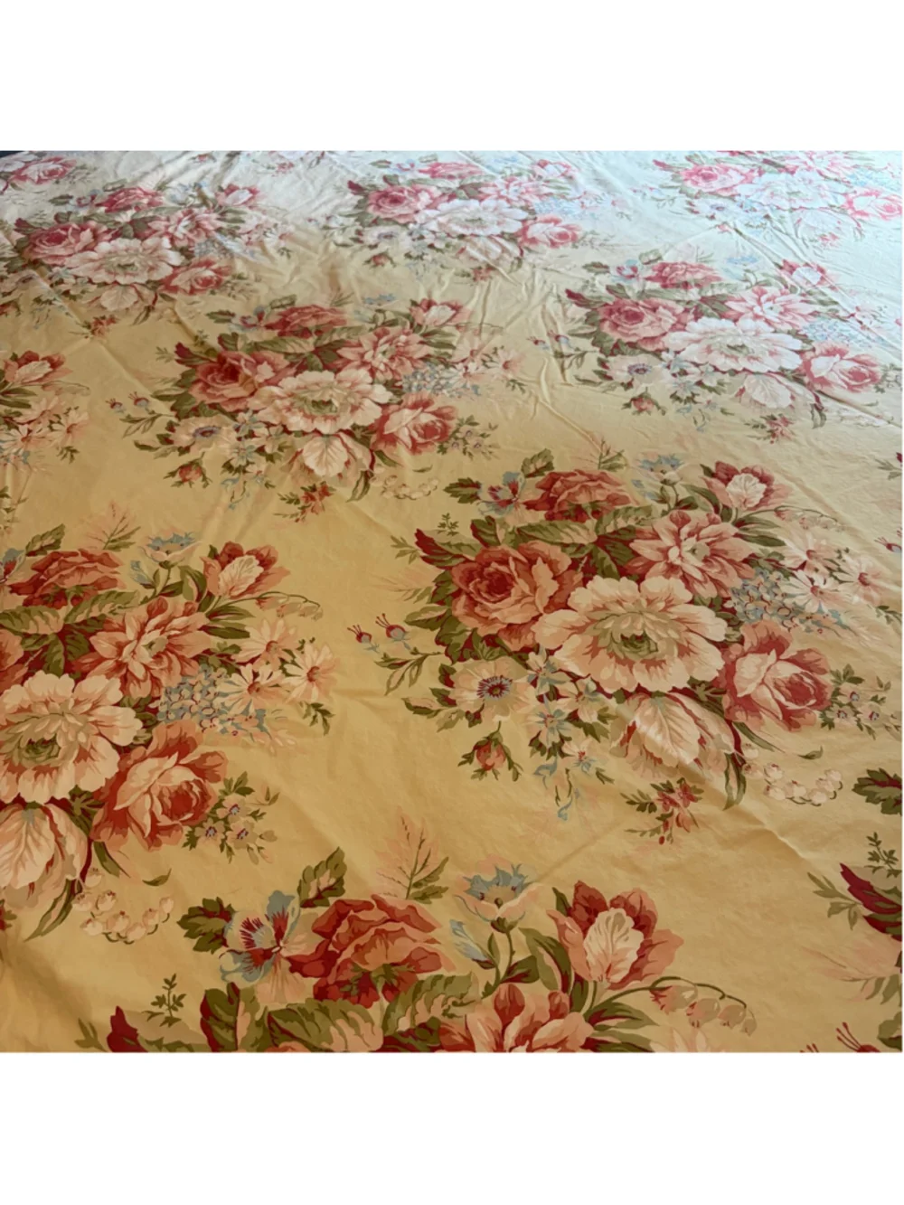 Vintage Ralph Lauren Full Size Flat Sheet Brown Pink Floral Double Cutter Fabric